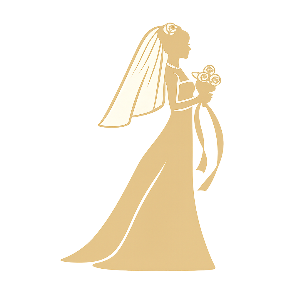 ウエディングドレス姿の花嫁シルエット。ブライダル整体や姿勢改善をイメージしたイラスト