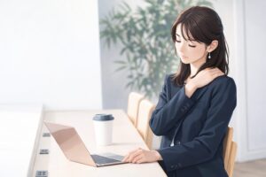 呼吸が浅く姿勢が崩れることで疲れが抜けにくくなっている体のイメージ